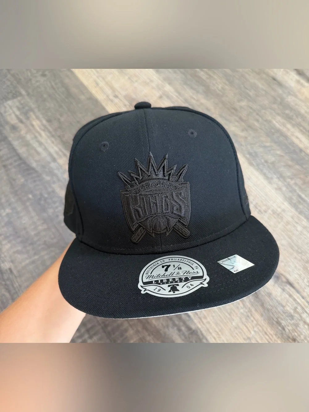 Sacramento Kings Mitchell & Ness All Black Fitted 7 1/8 Hat Basketball NBA